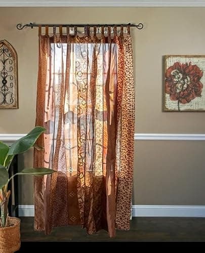 ZENAURA Hippie Colorful Curtains Light-Filtering – Boho Curtains, Bed Canopy Panel, Tapestry or Window Treatment Patchwork Beige Color (84 X 43 Inches) (Brown), 210 X 105 cms thumbnail 3