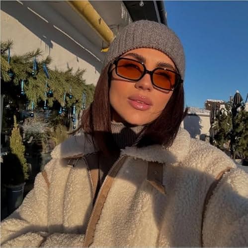 ADE WU Rectangle Sunglasses for Women Vintage Trendy 90s Tiny Rectangular Sun Glasses - Black/Brown - 54 Millimeters thumbnail 2