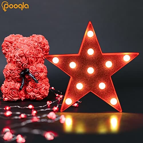 Pooqla Star Marquee Lights, Glitter LED Marquee, Red Light Up Star - Battery Powered Night Light for Birthday Party, Wedding, Christmas Decoration thumbnail 2