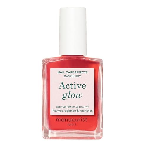 Manucurist Active Glow Raspberry Nail Polish & Care - Ultra-Glowy 2 in 1 Nail Concealer & Care - Plant-Based Ingredients: Sweet Almond Oil, Raspberry for Nourished Nail Rosy Mirror-Like Shine - Image 1