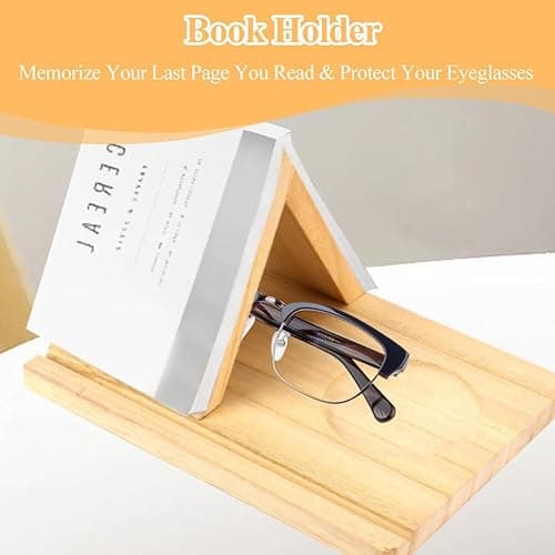 Gachiwar Triangle Book Holder, Wood Bookshelf Present for Mum, Wooden Book Stand for Bedside Desk Table Decor with Coffee Drink Holder for Book Lover thumbnail 6