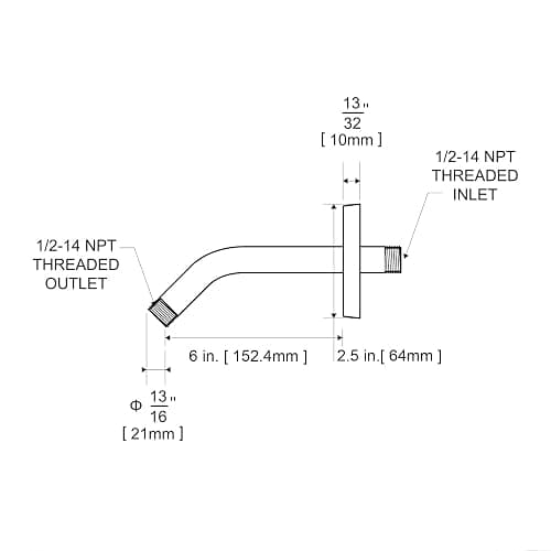 OFFO Shower Arm with Flange, 6 in Wall Mount Replacement Angle Shower Head Arm Wall-Mounted For Fixed Shower Head & Handheld Showerhead, Matte Black thumbnail 2
