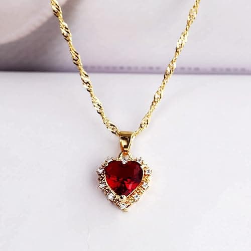 MISS RIGHT Crystal Love Heart Necklace for Women 14K Gold Plated with Birthstone Charm Pendant Necklace, Jewelry Gifts for Women, 16"+2" thumbnail 4