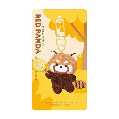 Animal Pendant Cartoon Funny Red Panda Keyrchain Sleep Red Panda Embroidery Pendant Bag Hanging(D) - Image 1