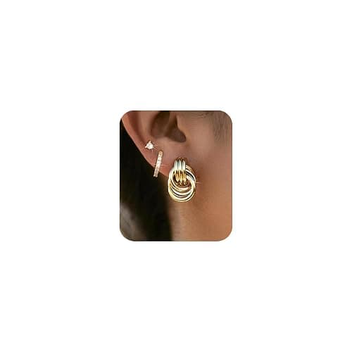 3Pairs Gold Hoop Earrings Set for Women Trendy Chunky Huggie Dainty Earring Jewelry for Women Teens thumbnail 2