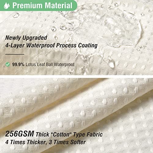 Ivory Fabric Shower Curtain - Waffle Textured Heavy Duty Cloth Curtains for Bathroom, 256GSM Hotel Luxury Weighted Polyester Bath Curtain Set with 12 Plastic Hook, 72Wx72H,Cream/Ivory thumbnail 3