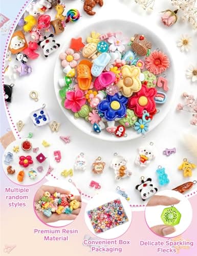 RQAYE 80pcs DIY Cute charms for bracelets Resin Charms for DIY Keychain & Jewelry Making – Mini Fruit,Candy,& Animal Style Charm for Crafts thumbnail 7