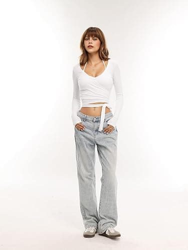Danysu Ballet Wrap Tops Long Sleeve Cross Tie Crop Shirts Deep V-Neck Dance Clothes Fall Cardigans thumbnail 8
