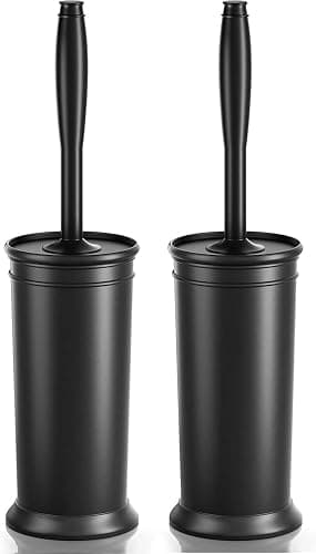 UPTRONIC Toilet Brush, Toilet Bowl Brush with Extra Long Handle Durable Bristles Toilet Scrubber and Covered Holder for Toilet Brush Set for Bathroom Cleaning (Black-02) - Image 1
