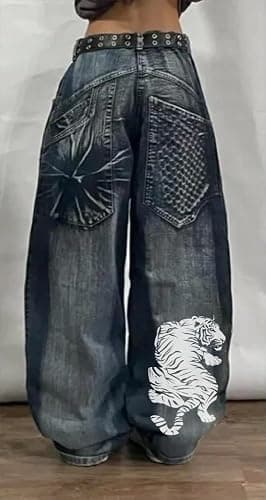Unisex Y2K Hip Hop Street Jeans Tiger Print Gothic Baggy Jeans Vintage High Waist Denim Jeans Wide Leg Pants thumbnail 2