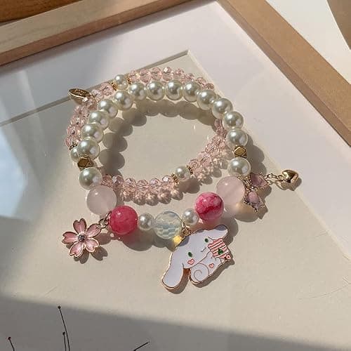CJIAYUJEW Cute Bracelet Crystal Pearl Bracelets, Anime Elastic Stretch Crystal Bead Bracelet Lovely Cartoon Elastic Beaded Bracelets for Women thumbnail 5