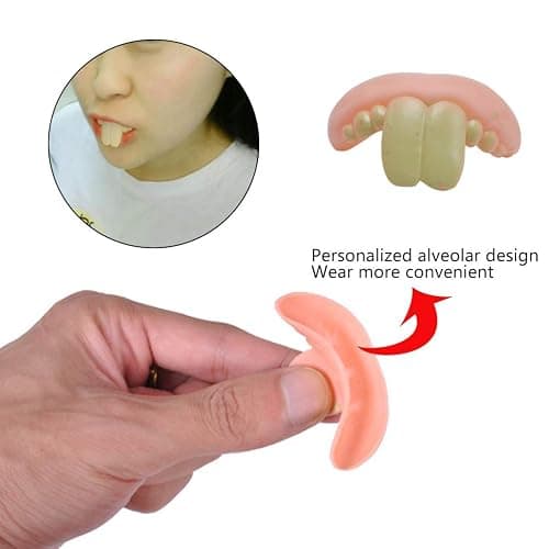 Odowalker 17 Pcs Different Style Fake Teeth & 12 Pcs Novelty Mustaches, Self Adhesive Fake Mustache Set Halloween Ugly Joke Tooth Prank Denture Funny Tooth Costume for Halloween Party Funny Gag Gift thumbnail 3