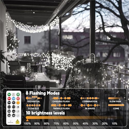 HXWEIYE Rechargeable Fairy Lights with Remote, 2 Pack 33ft 100LED Twinkle Lights with DIY Timer & Light Sensor, Waterproof Outdoor String Lights for Bedroom Patio Christmas Tree Decor, White thumbnail 7