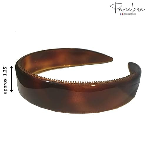 Parcelona French Extra Wide Tortoise Shell Brown Celluloid Inner Nibs Flexible Hair Headband Fashion Headband for Women Strong Hold Grip No Slip Durable Styling Girls Hair Accessories, Made in France thumbnail 7