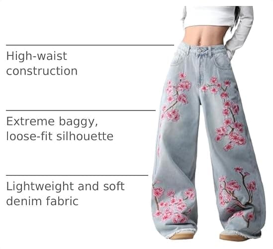 OYICAI Floral Embroider Baggy Jeans for Women Wide Leg Y2k Denim Pants | Hip Hop,Loose Fit,Long Trousers,Vintage 2000s Streetwear,Straight Leg,5 Pockets thumbnail 4