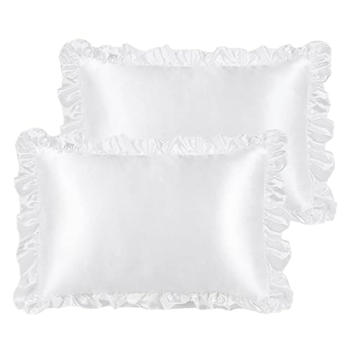 PiccoCasa Kissenbezug Satin Pillowcase 2er Set Kopfkissenbezüge mit rüschen kuschelig Hotelverschluss als Dekokissenbezug für Wohnzimmer Schlafzimmer Sofa Deko Weiß 40x60cm - Image 1