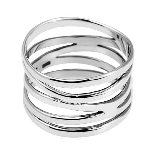 HAIXIAN Classic Silver Plain Multi Cross Lines Wide Band Ring,Silver plated Statement Thumb Index Finger Chunky Band Ring,Cocktail Party Ring for Women thumbnail 2