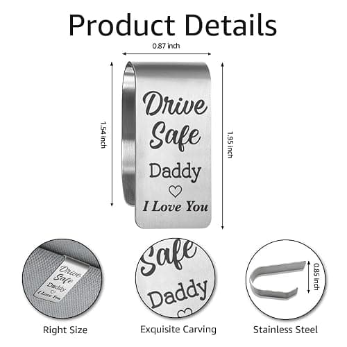 SRWNFOS Drive Safe Daddy Car Visor Clip, Funny Stainless Steel Visor Clips for Cars, Safe Driving Reminder for Dad, Daddy Car Accessories, New Car Gifts for Father, Father's Day Birthday Gifts for Dad thumbnail 2