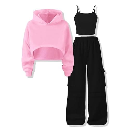 Voxikodex Girls Cute Clothes 3 Piece Cropped Hoodie + Cami Top + Cargo Pants Winter Spring Outfits for Teen Girls Size 7-14Y - Image 1