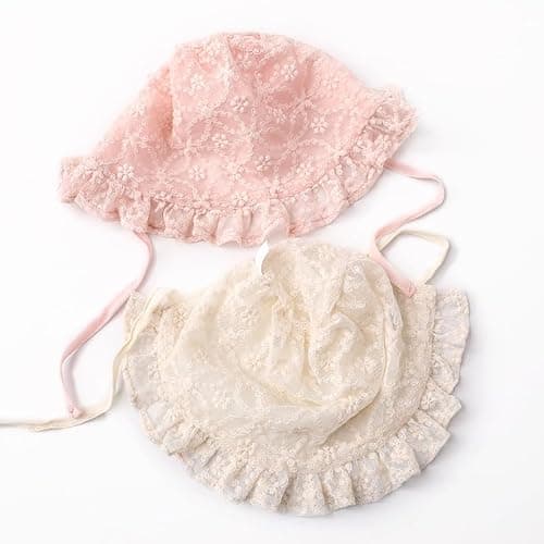 Baby Girl Soft Warm Bonnet Cap Lacy Cotton Newborn Infant Breathable Christening Eyelet Beanie Sun-Protection-Hat for 0-12M thumbnail 5