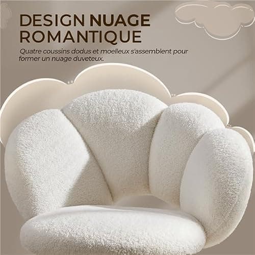 Yaheetech Fauteuil de Bureau, Chaise Pivotante Ergonomique, Dossier Confort en Nuage, Réglable en Hauteur, Charge 136 kg, pour Salon Chambre Bureau, Blanc/Bouclé thumbnail 4