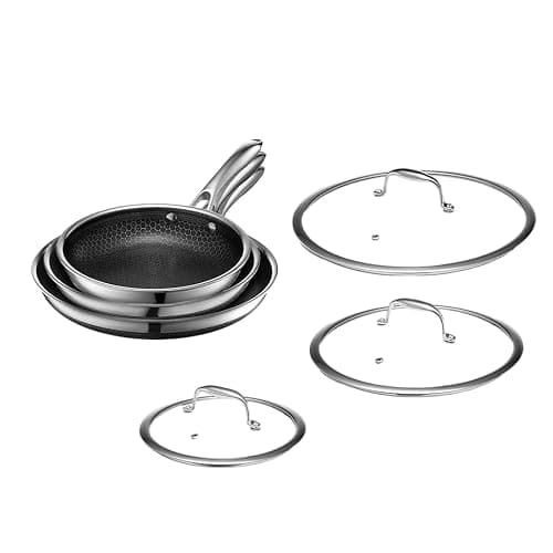 HexClad Hybrid Nonstick 18-Piece Cookware Set, 2, 3, and 8Qt Pots with Lids, 2 Silicone Trivets, 8", 10", and 12" Pans with Lids, 7Qt Chicken Fryer with Lid, and 14" Wok with Lid, Stay-Cool Handles thumbnail 2