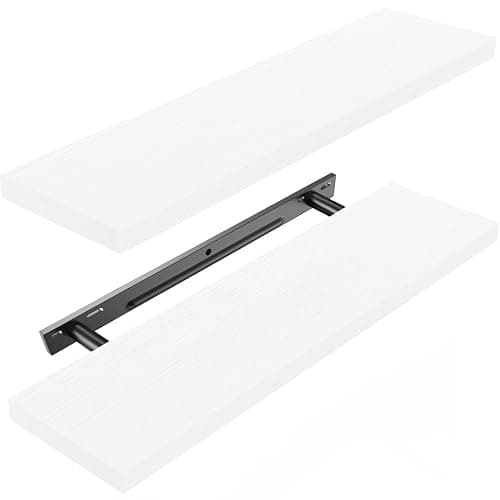 AMADA HOMEFURNISHING Floating Shelves Large, 24 x 7 Inch Wall Shelves for Bathroom, Bedroom, Kitchen, Shelves for Wall Decor Set of 2, White - AMFS06 - Image 1