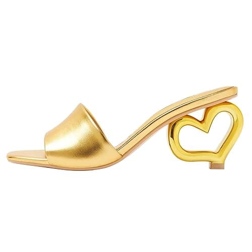 FSJ Women Square Open Toe Heeled Sandals Slip On Novelty Heart-Shaped Heel Mules Backless Fashion Wedding Dress Slides Size 4-16 US - Image 1