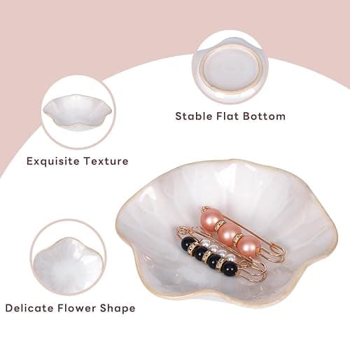 White Ceramic Jewelry Dish, Lotus Leaf-Shaped Trinket Tray and Ring Holder, Decorative Key Bowl, Elegant Home Decor Accent Piece (White) thumbnail 3