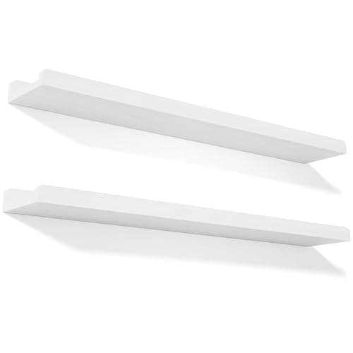 Love-KANKEI 36 Inch Long Floating Shelves Wall Mounted Set of 2, Large Wood Wall Shelves for Storage, Rustic Hanging Shelves for Display,Bedroom Living Room Bathroom Kitchen Office White - Image 1