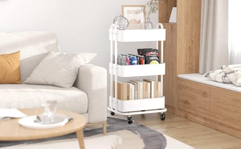 Ceayell 3-Tier Full Metal Utility Rolling Cart for Storage Organizer Cart for Office, Bathroom, Kitchen (White) thumbnail 8