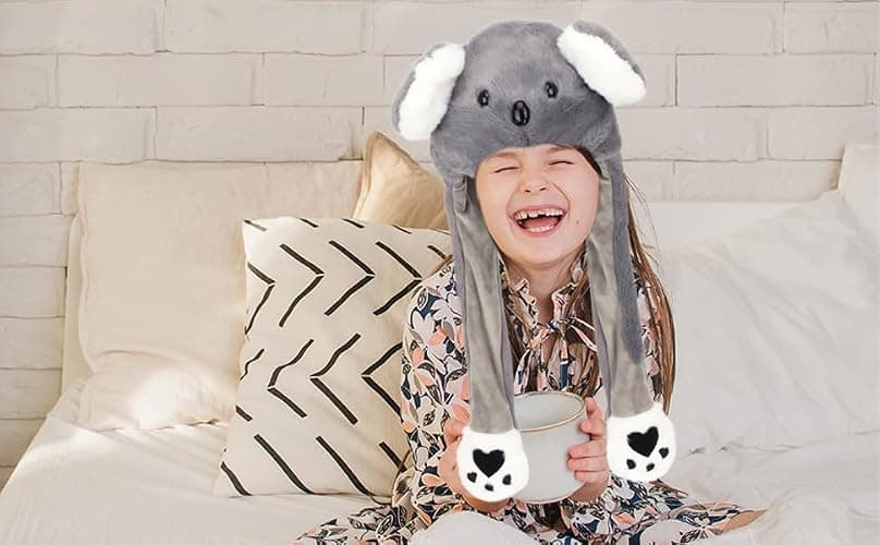 Bubblepompom Animal Hat with Ears Moving Jumping Pop Up Beating Hat Plush Holiday Cosplay Dress Up Funny Gift for Kids thumbnail 7