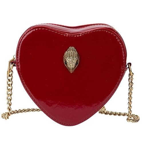 Rejolly Rainbow Stripe Heart Shaped Purse for Women Crossbody Bag Metallic PU Leather Shoulder Bag with Chain Strap - Burgandy - Image 1