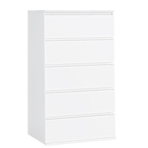 FOTOSOK White Dresser, 5 Drawer Dresser Tall White Dresser with Large Storage Space, Modern Storage Chest of Drawers, 23.6L x 17.6W x 39.1H Inch Storage Organizer Cabinet for Home, White - White thumbnail 9