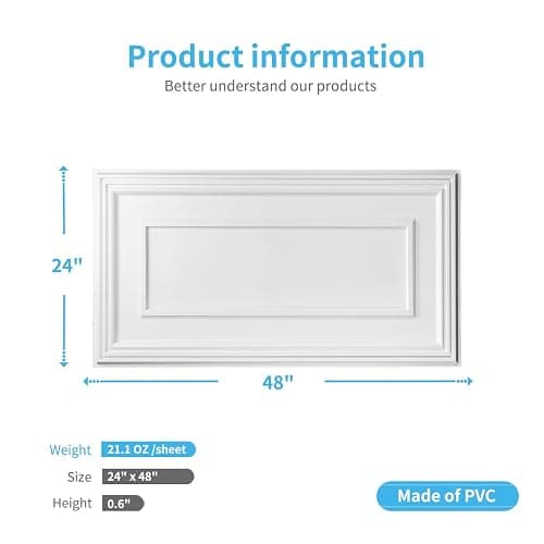 Art3d Drop Ceiling Tiles, 24x48in. White (12-Pack), Polyvinyl Chloride (PVC), Glue Down thumbnail 2