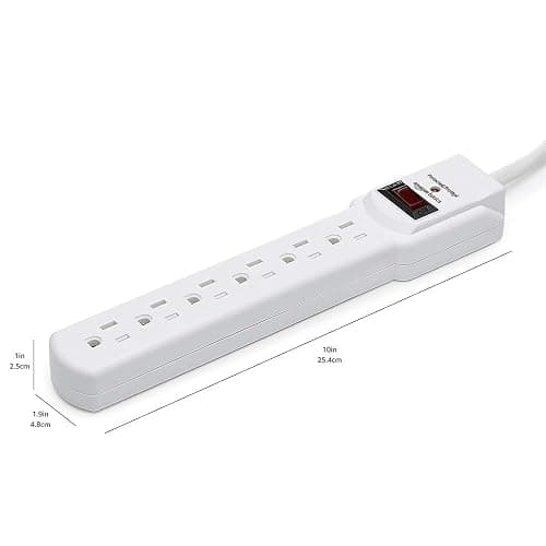 Amazon Basics Surge Protector Power Strip, 6-Outlet with 200J Protection, 2ft Extension Cord, Rectangle, White (2 Pack) thumbnail 5