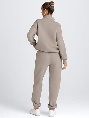 AUTOMET Women's Sweatsuits 2 Piece Outfits Lounge Sets Long Sleeve Half Zip Pullover and Baggy Sweatpants with Pockets thumbnail 5