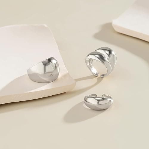 Sora Tuki Chunky Gold & Silver Rings for Women - Bold, Thick, Open Dome Statement Rings - 3_Silver 3pcs Dome Ring thumbnail 5