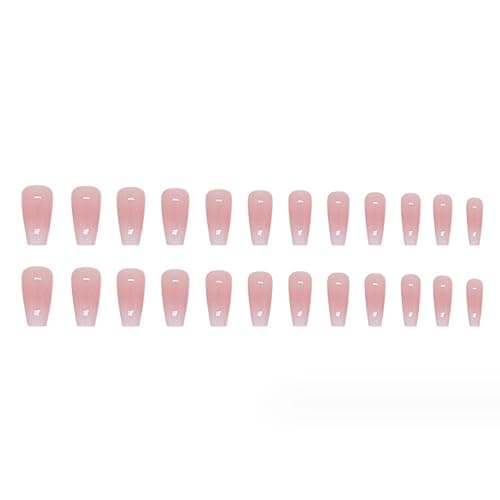 Hkanlre Bling Coffin Press on Nails Fake Nails Tips Full Cover Medium False Gradient Nails for Women and Girls 24PCS (Coffin pink) thumbnail 4