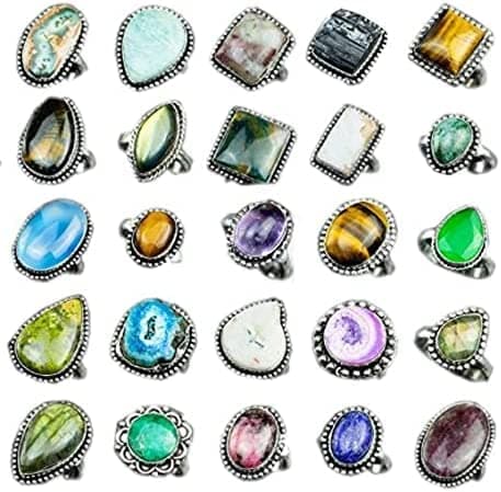 Silver Carats Women's Chunky Silver Rings - 5 Pcs Fashion Ring Set, Silver Plated, Handmade Gemstone - Stackable Gothic Vintage Pack thumbnail 7