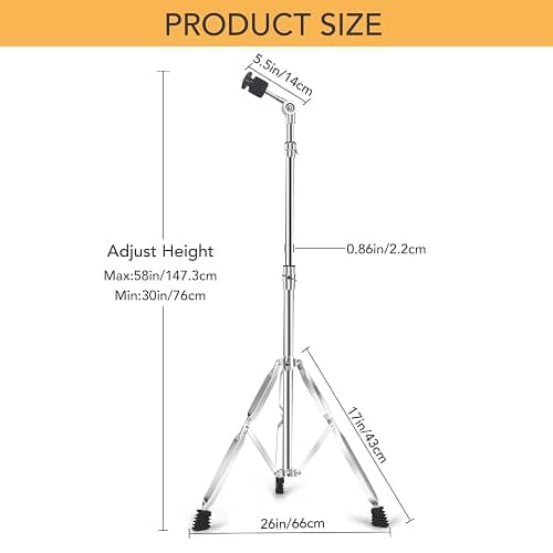 Straight Cymbal Stand + Boom Cymbal Stand + Hi Hat Stand + Snare Drum Stand + Drum Sticks Holder,Adjustable Drum Hardware Percussion Mount Holder Gear Set for Crash, Ride, Splash Cymbal (5 Pack Set) thumbnail 4