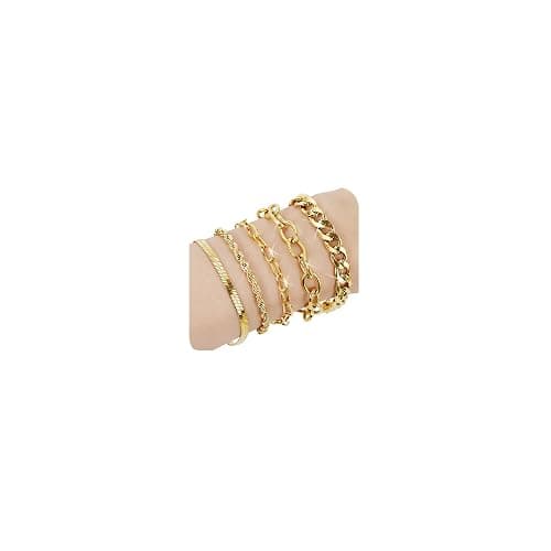 SEEDRILL Bracelets for Women Trendy Waterproof 316 Stainless Steel 18K Real Gold Plated Jewelry Sets Chunky Stackable Cuban Link Paperclip Herringbone Rope Chain Bracelet Pack Gifts Silvery/Gold-Tone - Image 1