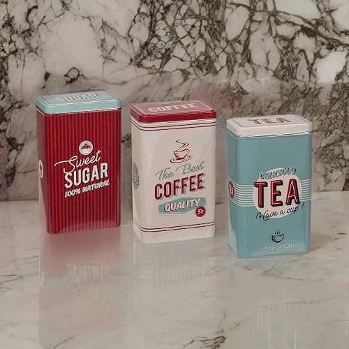 Almineez Retro Set of 3 Stainless Steel Tea Coffee Sugar Jar Canisters Kitchen Container Tins Storage Organiser Set Air Tight Vintage Design thumbnail 6