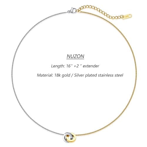 NUZON Sunburst Heart / 2-Tone Interlocking/CZ Evil Eye/Single Pearl/Love Heart Pendant Necklace for Women 18K Gold Chain Necklace Protection Prayer Faith Jewelry thumbnail 4