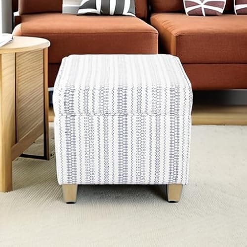 HomePop Home Decor | K7342-F2359 |Classic Square Storage Ottoman with Lift Off Lid | Ottoman with Storage for Living Room & Bedroom, Blue Stripe Large thumbnail 5