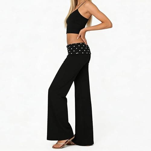 Fold Over Yoga Pants for Women Low Rise Wide Leg Cute Flare Sweatpants | Low Waisted,Lounge Pants,Back to School Clothes for Teen Girls thumbnail 5
