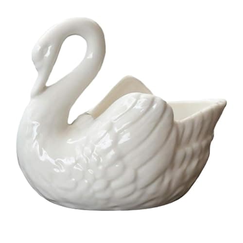 Swan Planter, Ceramic Swan Vase with Drainage Hole for Succulents, Decorative Indoor & Outdoor Desktop Planter Home Decor, White - Image 1