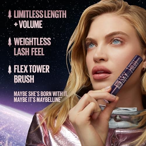 Maybelline New York Lash Sensational Sky High Washable Eyelash Mascara Makeup, Volumizing, Lengthening, Defining, Curling, Multiplying, Buildable Formula, Blackest Black, 7.2 ml thumbnail 3