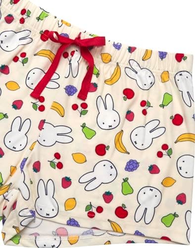 COCO BRANDS Miffy Womens Pajama Sets - 2 Piece Soft Button Down Sleep Shirt with Matching Pajama Pants or Pajama Shorts, Size X-Large, Cream Fruit Toss Miffy thumbnail 5