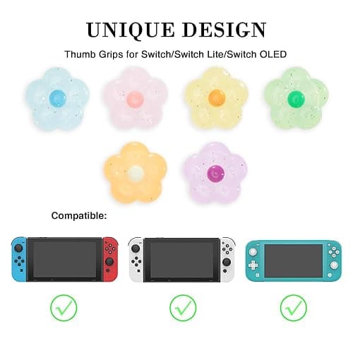 PERFECTSIGHT Cute Glitter Flower Thumb Grip Caps Compatible with Nintendo Switch/OLED/Switch Lite Console, Button Cover for NS Joycon Controller, 6PCS Kawaii Joystick Cap Flower thumbnail 3